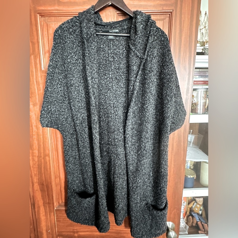 Calvin Klein Jeans Knit Hooded Open Cardigan charcoal size L pockets